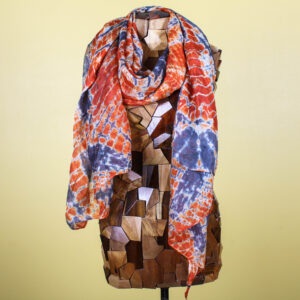 Tie Dye Handmade Silk Scarf with Striped Design