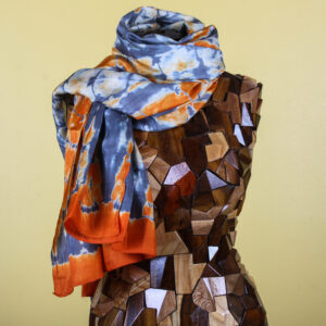 Tie Dye Grey & Orange Handmade Silk Scarf