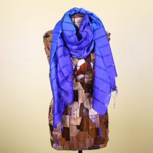 Ombré Blue Striped Handmade Silk Scarf with Fringe