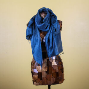 Shimmery Teal Blue Silk Scarf with Fringe