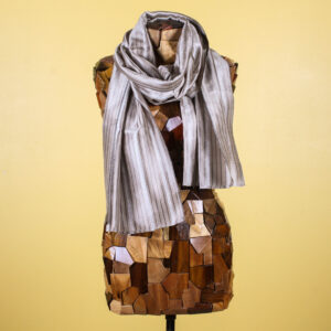 Metallic Striped Beige Silk Scarf