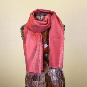 Basic Red Embroidered Silk Scarf with Fringe