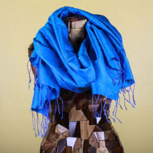 Basic Blue Handmade Silk Scarf with Fringe