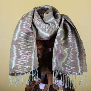Ikat Pastel Silk Handmade Scarf with Fringe