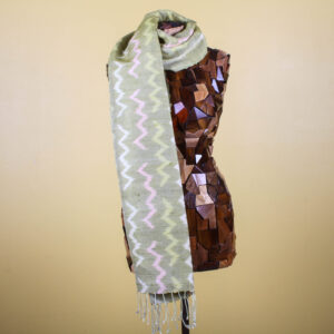 Pink & Green Chevron Silk Handmade Scarf with Fringe