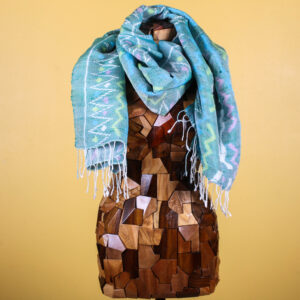 Funky Blue Ikat Silk Handmade Scarf with Fringe