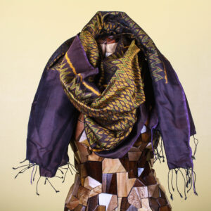 Purple & Gold Silk Handmade Scarf with Fringe