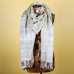 Light Green Handmade Silk Scarf with Fringe