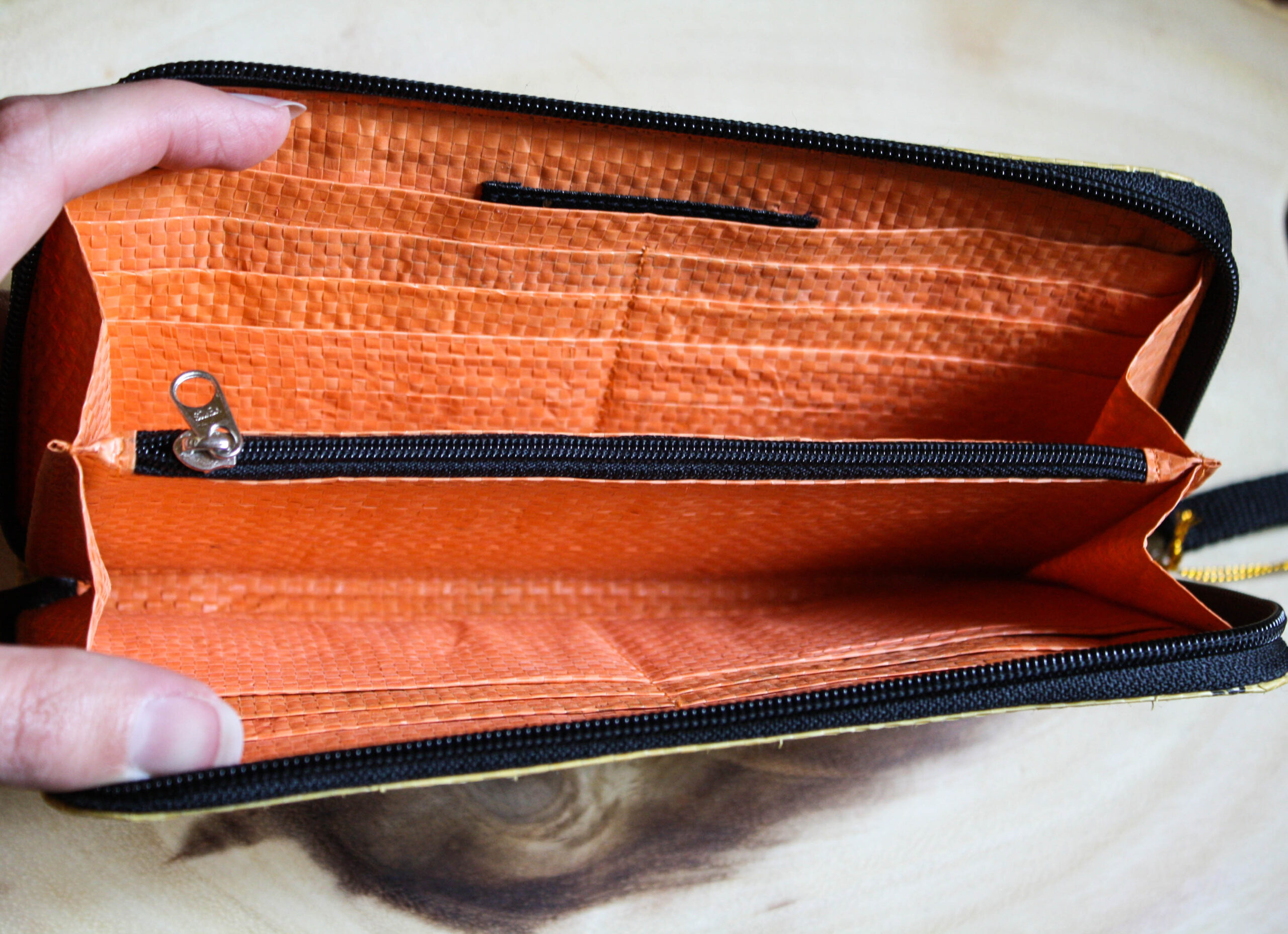 Recycled Zipper Wallet / Handmade from Rice Bag - Image 4