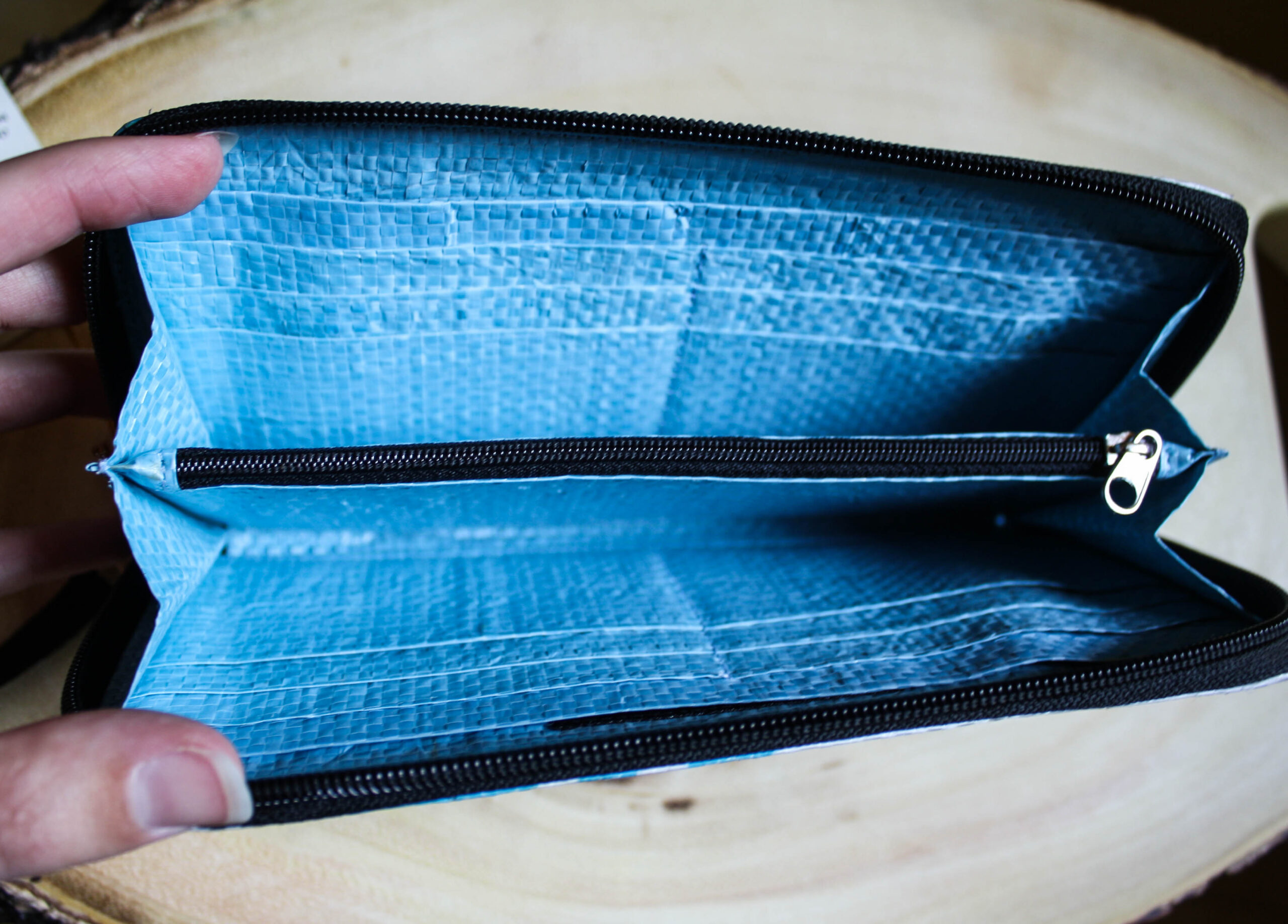 Recycled Zipper Wallet / Handmade from Rice Bag - Image 7