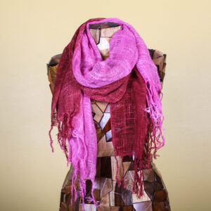Bohemian Pink Two Tone Woven Handmade Silk Scarf with Fringe