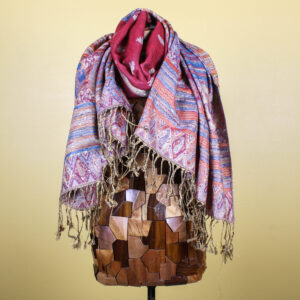 Paisley Bohemian Red & Brown Cashmere Scarf with Fringe
