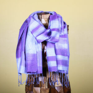 Lavender Purple Striped Handmade Silk Scarf with Fringe