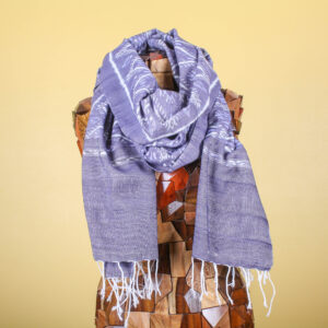 Ikat Lavender Patterned Handmade Silk Scarf with Fringe