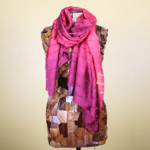 Ombré Red Striped Silk Scarf with Fringe