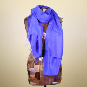 Royal Blue Basic Handmade Silk Scarf with Fringe