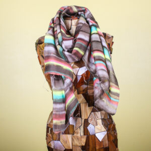 Earthy Brown Multicolored Striped Silk Scarf with Fringe