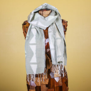 Triangle Patterned Light Green Pastel Handmade Silk Scarf with Fringe