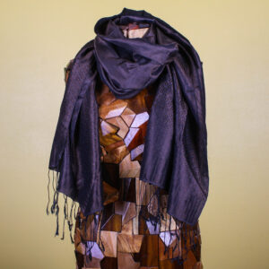 Chocolate Brown Shimmery Handmade Silk Scarf with Fringe