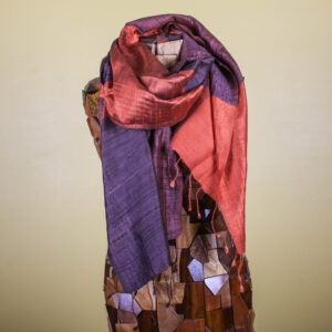 Rust Brown Color Block Striped Handmade Silk Scarf with Fringe