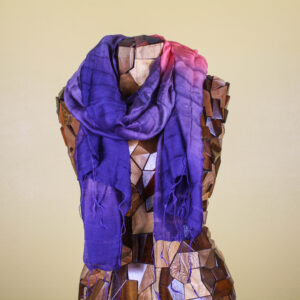 Pink & Purple Striped Handmade Silk Scarf with Fringe