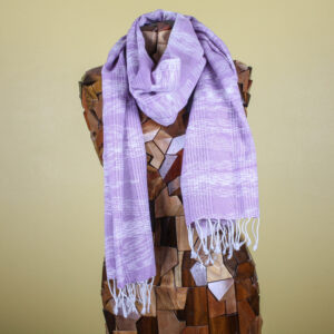 Patterned Lilac & White Handmade Silk Scarf with Fringe