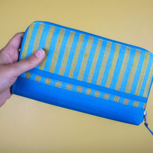 Striped Blue & Yellow Silk Zipper Wallet