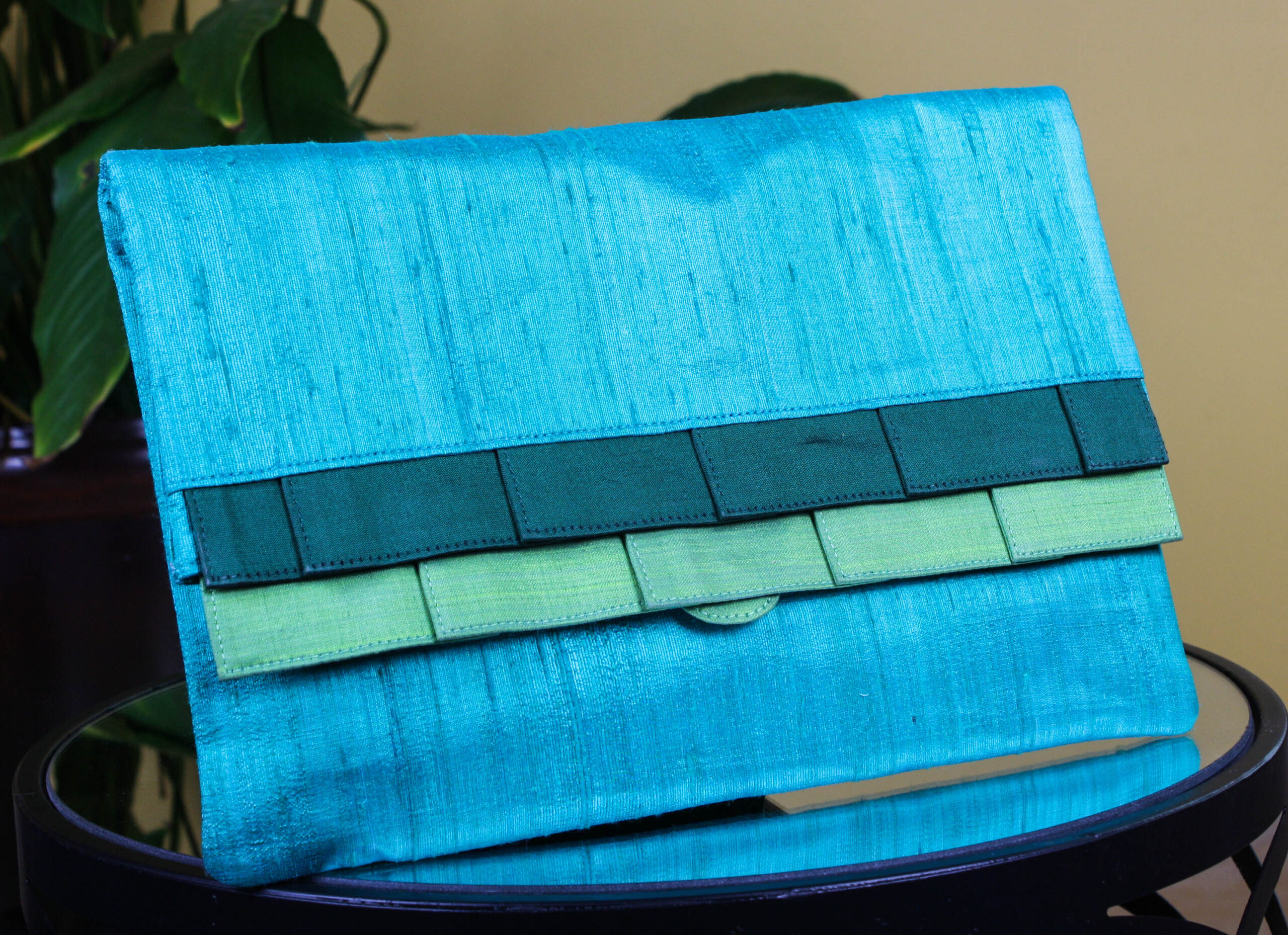 Teal Green Handmade Silk Clutch Purse - Image 3