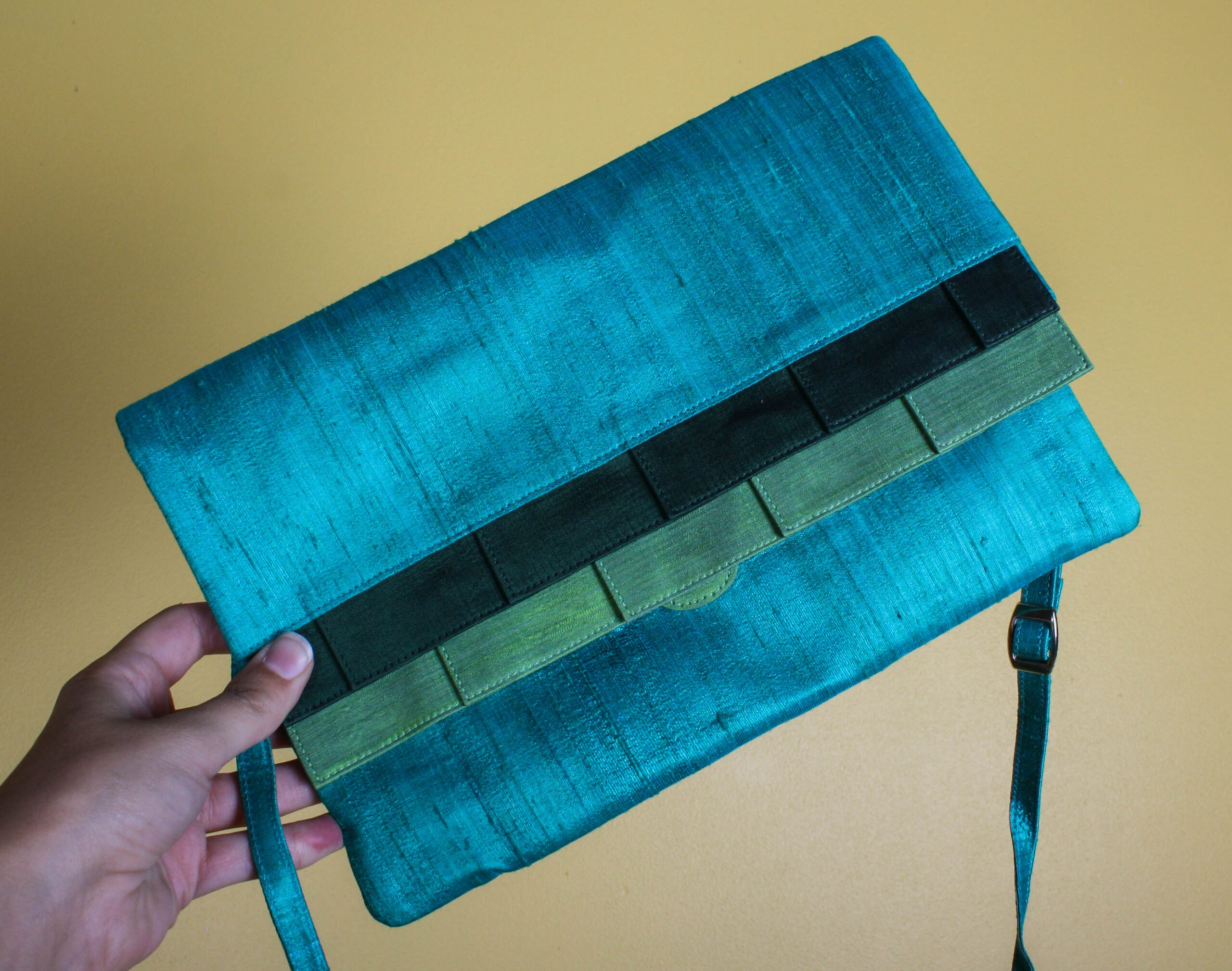 Teal Green Handmade Silk Clutch Purse