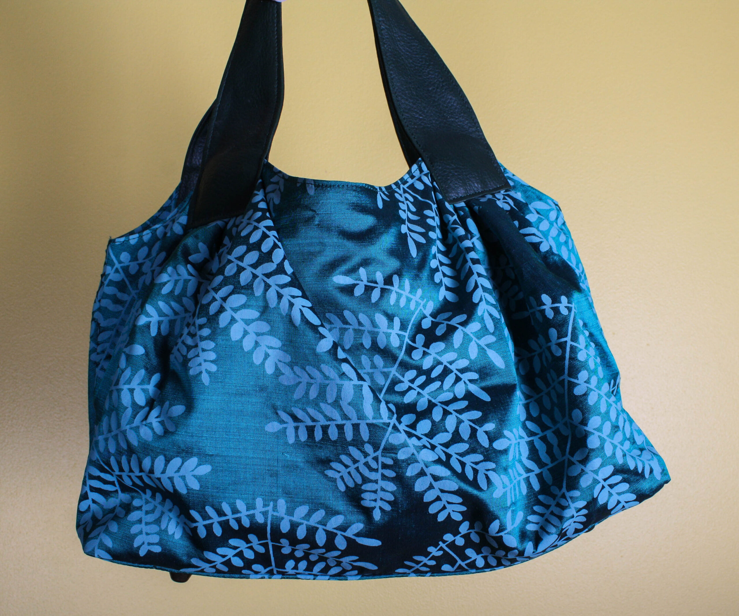 Floral Green Shimmery Silk Hobo Bag & Silk Wallet Set - Image 2