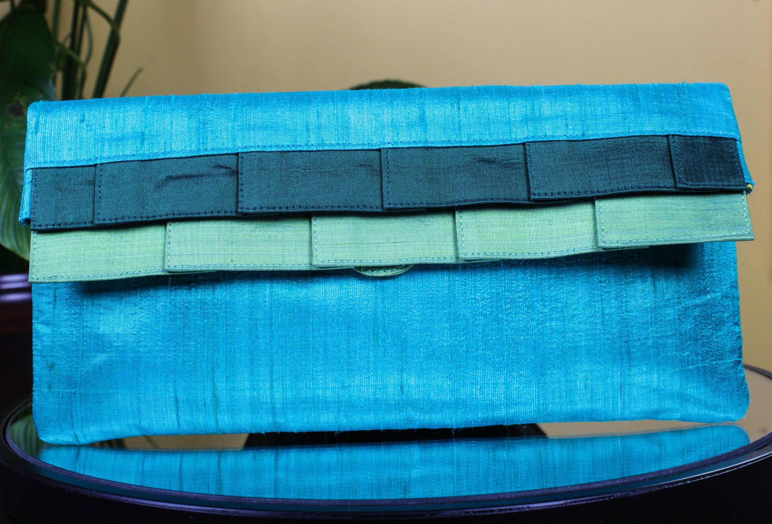 Teal Green Handmade Silk Clutch Purse - Image 5