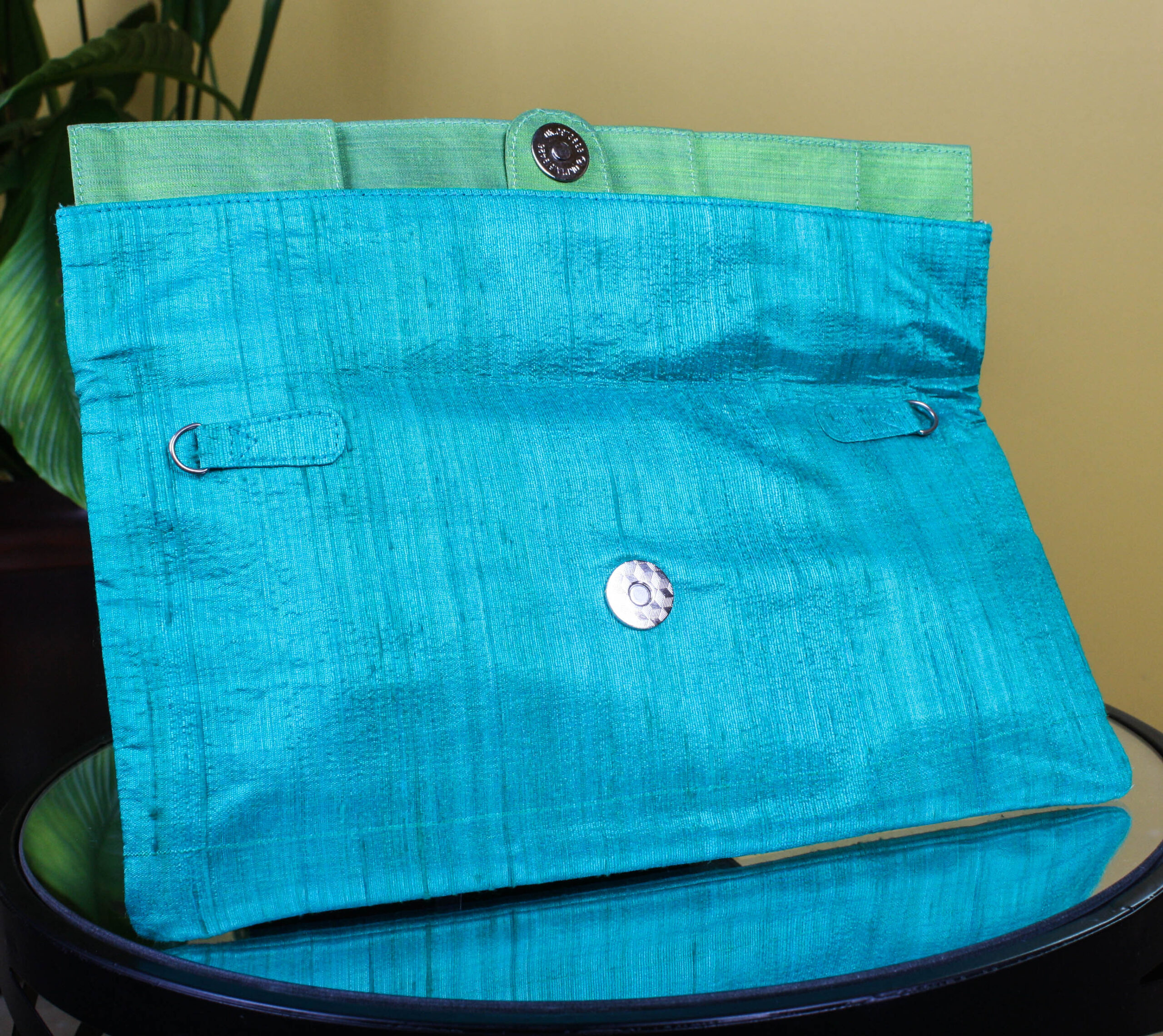 Teal Green Handmade Silk Clutch Purse - Image 3