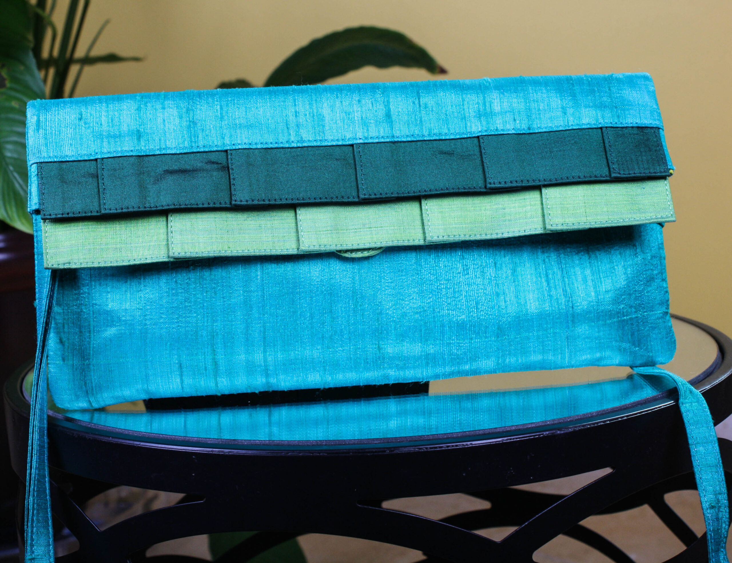 Teal Green Handmade Silk Clutch Purse - Image 2