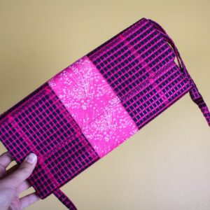 Floral Pink & Black Plaid Silk Clutch Purse