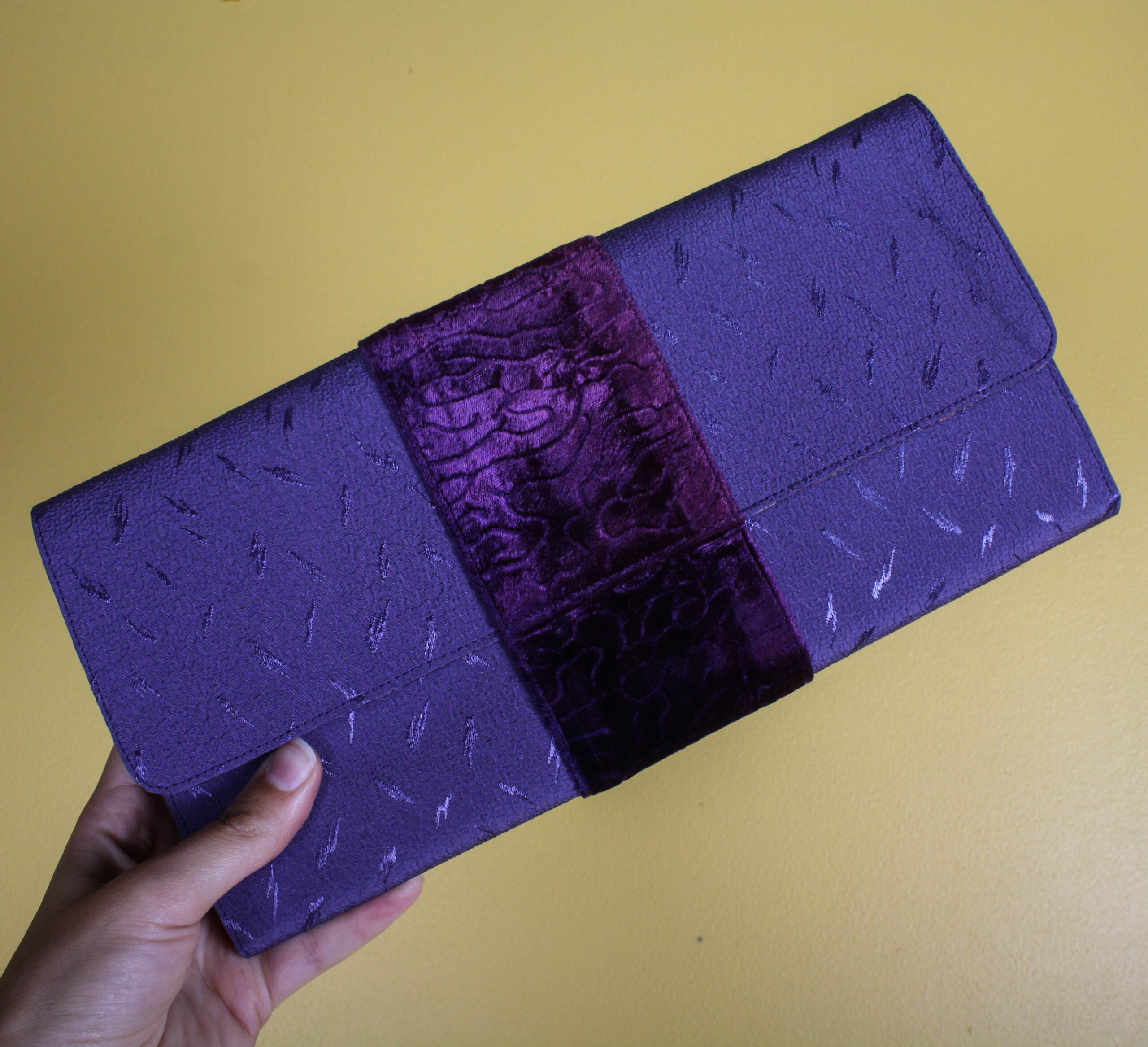 Lavender Purple Silk & Velvet Clutch Purse Wallet