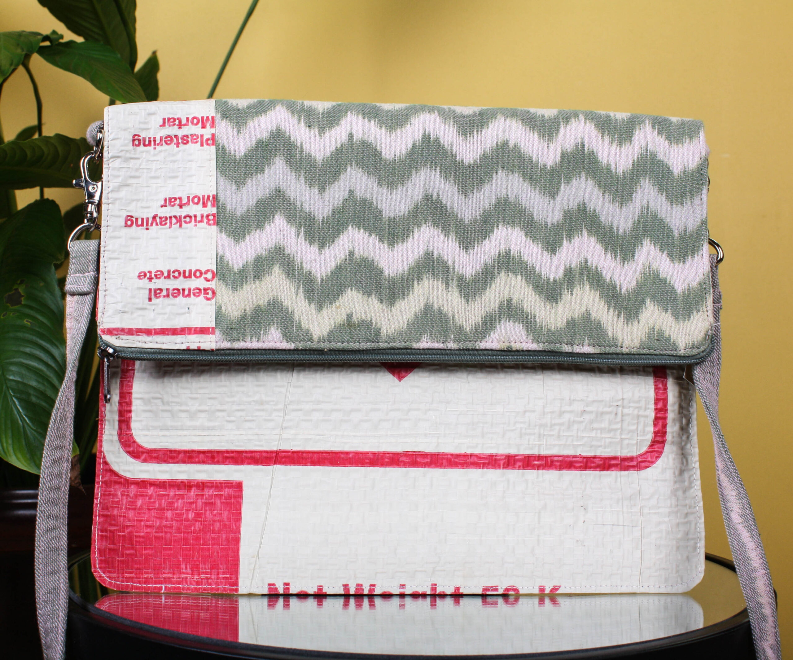 Handmade Recycled Cement Bag & Chevron Cotton iPad Crossbody Bag - Image 7