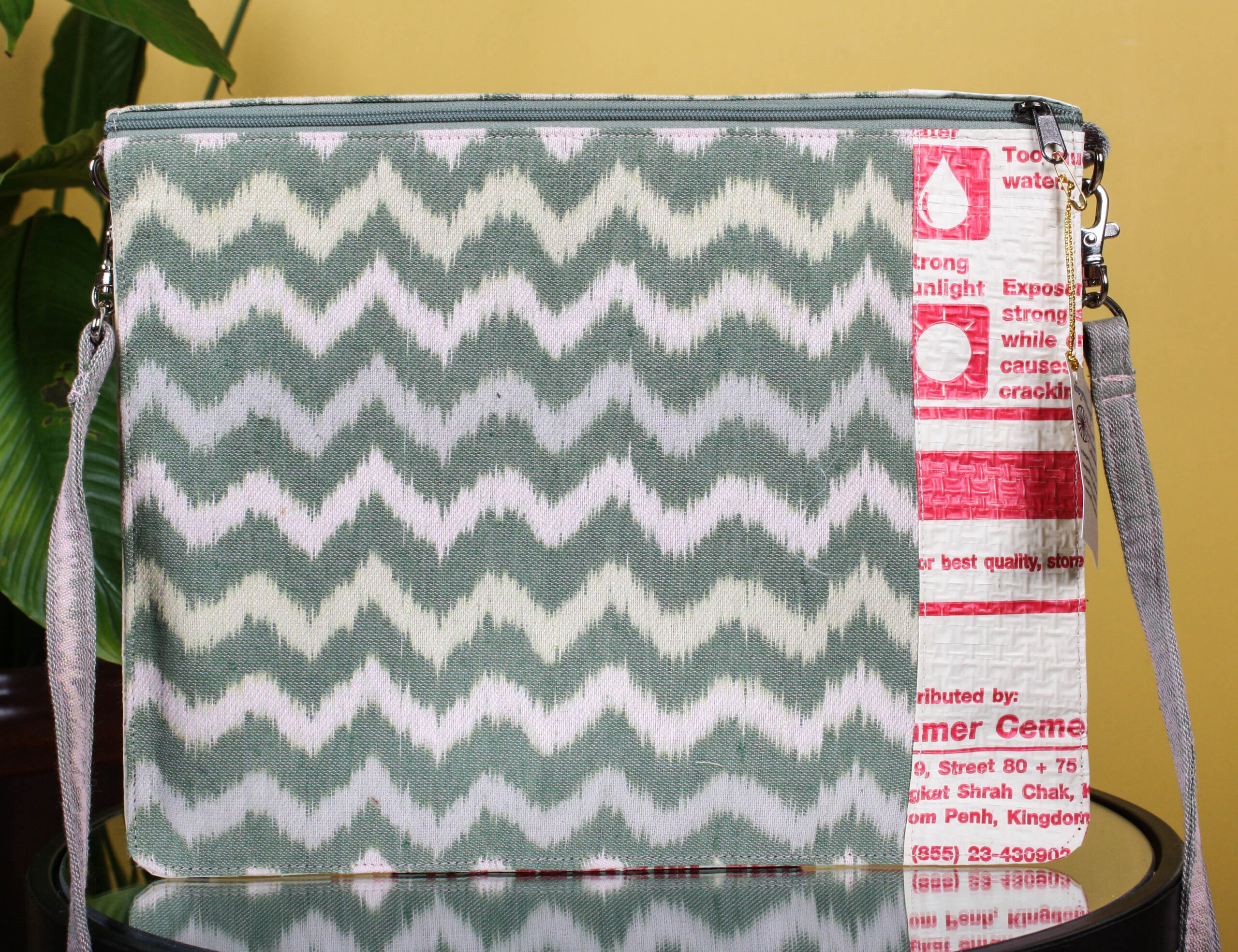 Handmade Recycled Cement Bag & Chevron Cotton iPad Crossbody Bag - Image 6