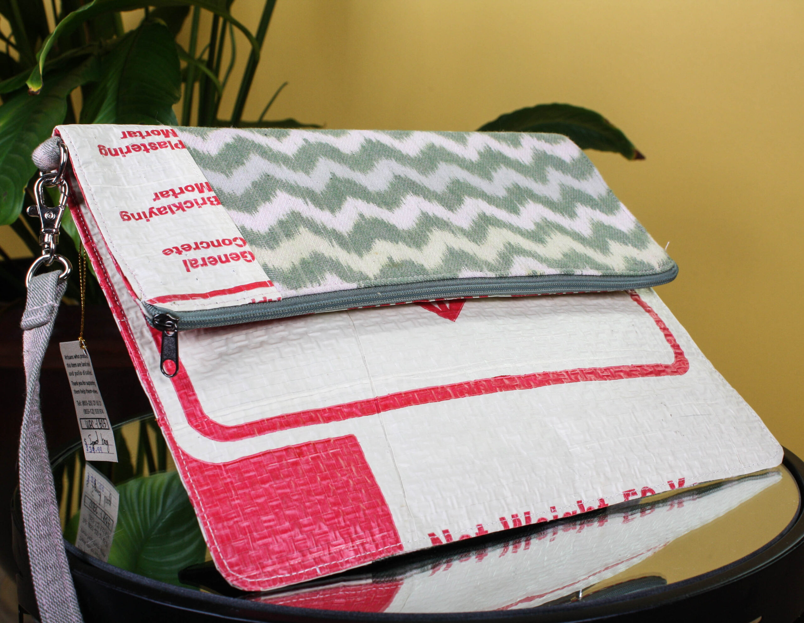 Handmade Recycled Cement Bag & Chevron Cotton iPad Crossbody Bag - Image 4