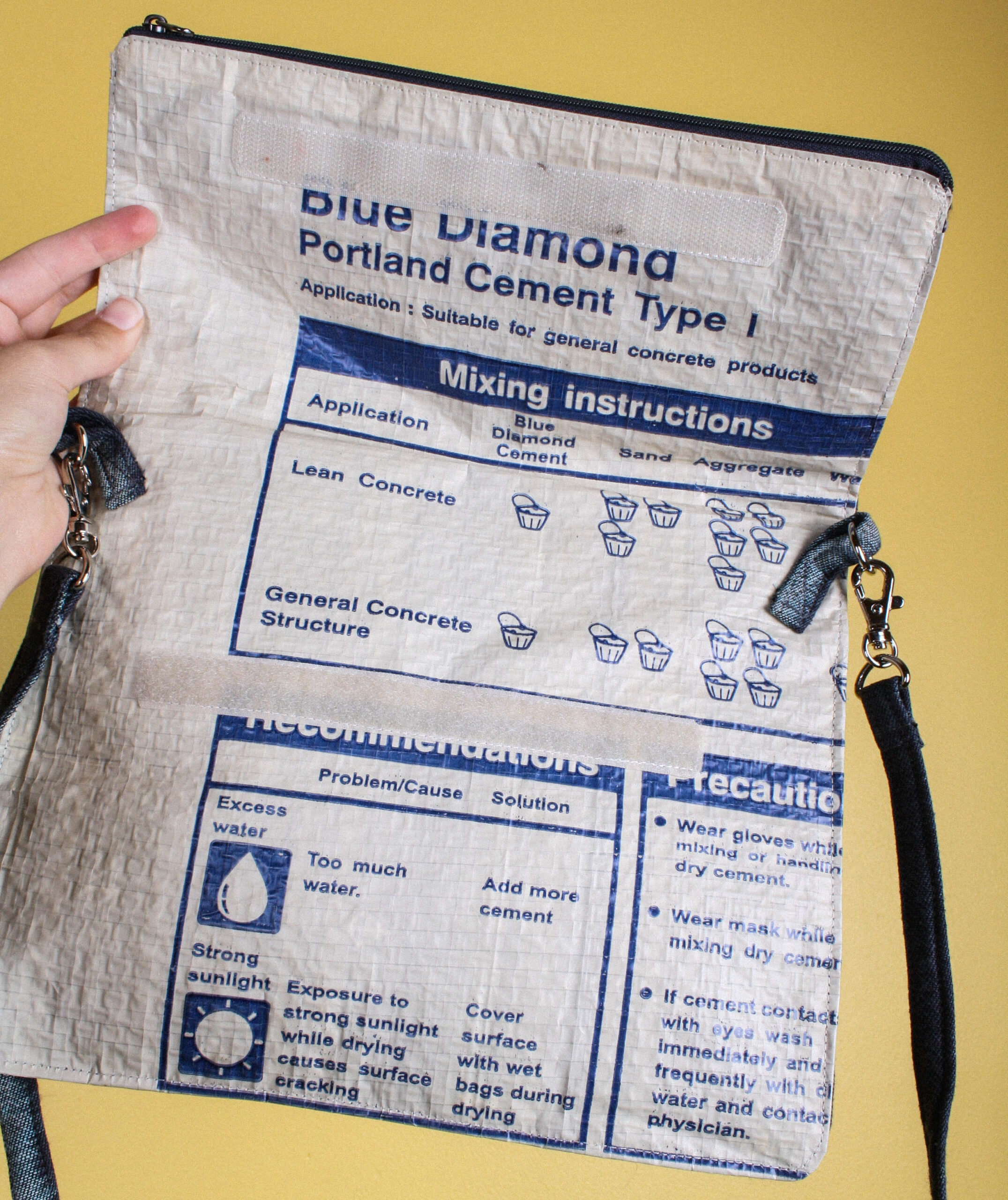 Handmade Recycled Cement Bag & Charcoal Cotton iPad Crossbody Bag - Image 4