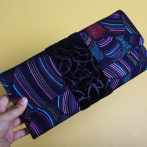 Patterned Navy Blue Silk & Velvet Clutch Purse Wallet
