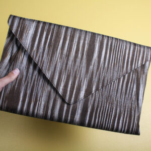 Striped Textured Silk Oversized Clutch Purse with Suede Strap - Large